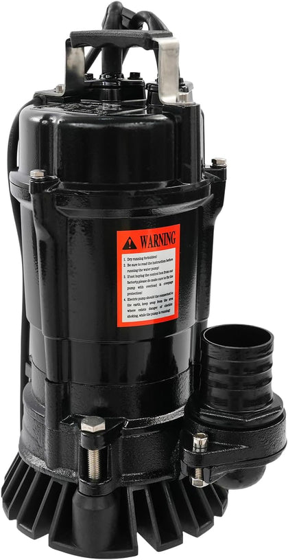 750W 110V Submersible Trash Pump 1HP 7 in Dirty Water Pump with IP68 Waterproof 59ft Lift for Basement Sewer Flooded