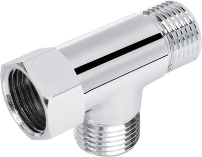 NearMoon Solid Brass G1/2" 3 Way Diverter Valve - Hose Fitting Tee, T Shape Adapter Connector for Angle Valve Hose, Bath Shower Arm, and Toilet Bidet Sprayer Faucet (Chrome Finish)