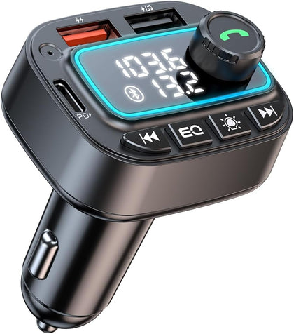 Bluetooth 5.3 Car Adapter FM Transmitter, 42W (PD30W & 12W) USB C Car Charger Wireless Radio Receiver, Hands-Free