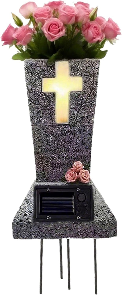 Cemetary Vase Solar Cemetery Grave Vase with LED Cemetery Vases for Grave with Spikes Decorations for Cemetery Grave