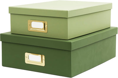 2-Pack Decorative Document Storage Boxes with Lids, Green