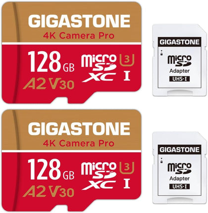 【5-Years Data Recovery】GIGASTONE Memory Card 128GB 2 Pack 4K Pro Camera, Compatible with GoPro Switch, Speed 100MB/s.