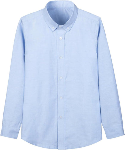 Boys 100% Cotton Oxford Long Sleeve Shirt Button-Down Collar