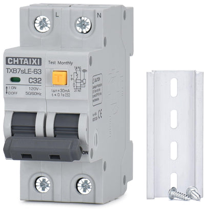 CHTAIXI Ground Fault Circuit Breaker, 32 Amp Earth-Leakage Protection 30mA