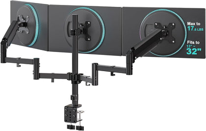 Triple Monitor Mount for 13-32 inch Screens, up to 17.6 lbs per Arm | Adjustable 3 Monitor Desk Mount with Swivel