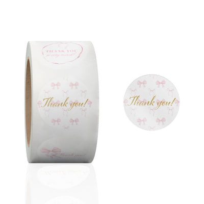 1.5 Inch Round 500 Count Pink Bows Perforated Roll Stickers - Thank You Labels for Favors - Packing Thank You