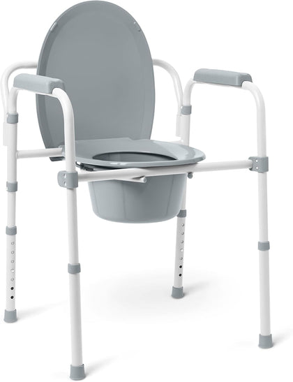 3-in-1 Elongated Bedside Commode, Portable Toilet, Sturdy, 16" to 22" Seat Height, 16.5" Seat, 7.5 Qt. Bucket