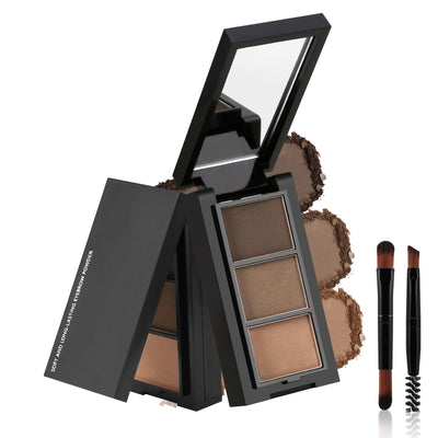 3 Colors Eyebrow Makeup Kit, Professional Brow Contour Palette, Waterproof Long-lasting Eyebrow Filler Powder with