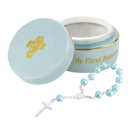 My First Rosary, Baptism Rosary for Boys and Ceramic Keepsake Box