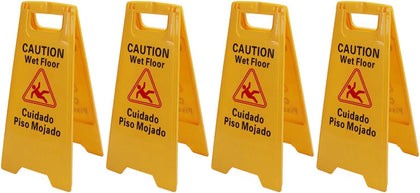 Wet Floor Caution Sign, Foldable Bilingual Safety Warning A Frame for Restaurants Offices Engineering Plastic Yellow