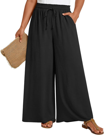 Womens Plus Size Wide Leg Casual Palazzo Pants with Pockets 1X-6X