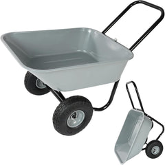 Dual Wheel Garden Wheelbarrow,Heavy Duty Yard Cart with 10“/15" Pneumatic Tires, Rustproof Poly Tray & Steel Handle