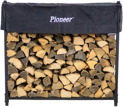 Pioneer 4' Firewood Rack with Cover - Black - Steel Outdoor Log Holder With Cover - Made In The USA - Powder Coat Finish