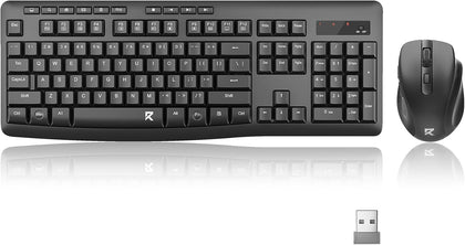 Wireless Keyboard and Mouse Combo, 2.4G Full-Sized Ergonomic Computer Keyboard and 5 Level DPI Adjustable Wireless
