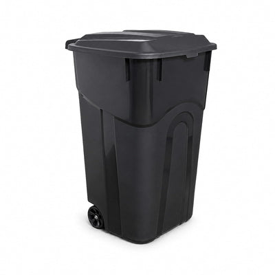 32 Gallon Outdoor Trash Can with Wheels, Heavy Duty Garbage Bin for Patio | Rugged Polypropylene Material, Click Lock