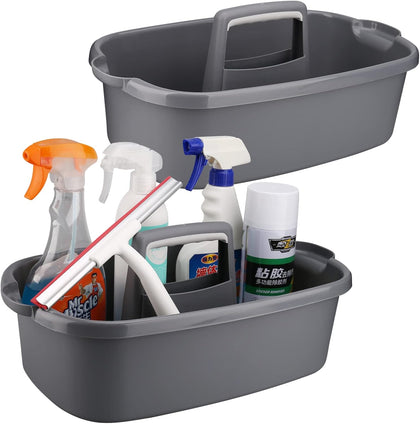 Cleaning Caddy Organizer with Handle, Gray Plastic Bucket for Cleaning Supplies Products, Cleaning Tool Storage Tote