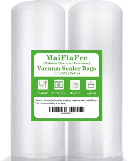 11"x50' 2 Pack Vacuum Sealer Bags Rolls for Food Storage