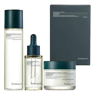 PKY Calming Line Gift Box Set-Korean Facial Skin Care Essential for Daily Moisturizing with Toner, Serum, Cream