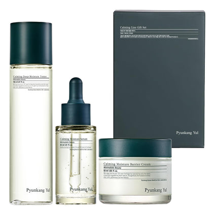 PKY Calming Line Gift Box Set-Korean Facial Skin Care Essential for Daily Moisturizing with Toner, Serum, Cream