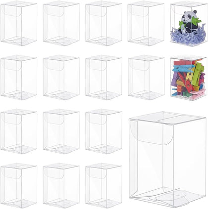 100Pcs Clear PVC Gift Boxes, 1.5x1.5x2.3 Inch Transparent PVC Favor Boxes for Wedding, Party, Candy, Cupcakes & Treat
