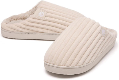 Slippers for Women,Memory Foam House Shoes for Men Casual Indoor/Outdoor Corduroy Womens Slippers with Faux Fur Lining
