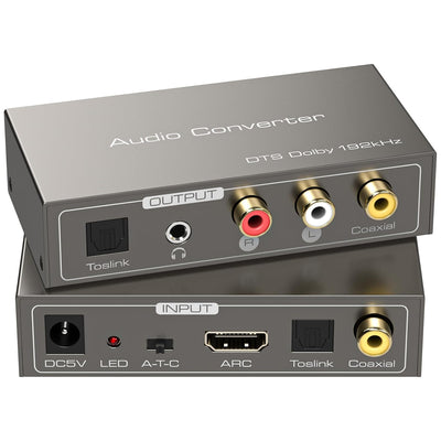HDMI ARC to RCA Audio Converter 3 in 1 Digital to Analog Audio Converter with Optical Coaxial ARC Input Toslink