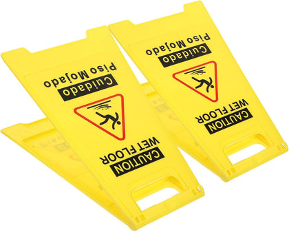 2pcs Double-sided Foldable Wet Floor Warning Signs Bilingual Yellow A-frame Safety Caution Signs for Commercial Use