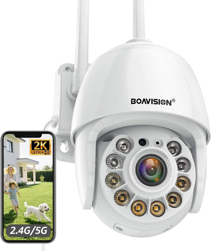 2K Security Camera Outdoor, Wireless WiFi IP Camera Home Security System 360° View,Motion Detection, auto