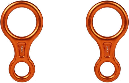 2X 35KN Figure 8 Climbing Descender Aluminum Alloy Downhill Equipment for Climbing Belaying and Rappeling Device, Orange