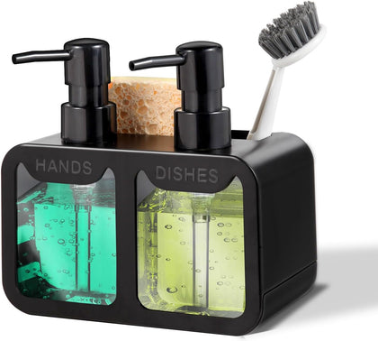 Kitchen Soap Dispenser Set, with Hand and Dish Soap, Sponge Caddy and Brush Holder 4-in-1 Kitchen Dual Soap Dispenser