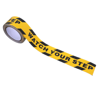 Watch Your Step Sign, Caution Tape Yellow Black Anti Slip Tape 1.97in X 16.4ft Grip Tapes for Stairs Waterproof