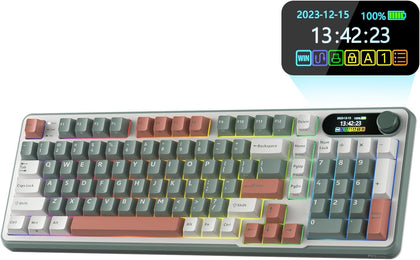 S98 Wireless Mechanical Keyboard w/Smart Display & Knob | 96% Top Mount RGB Gaming Keyboard BT/2.4G/USB-C, 5-Layer