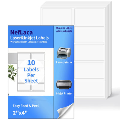2"x4" Shipping Address Labels, 10-UP Blank Mailing Labels, White Self-Adhesive Customized Stickers for Inkjet and