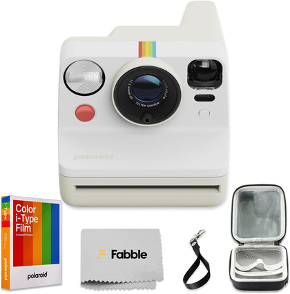 Now Generation 3 I-Type Instant Camera (Pebble White) Bundle with Color I-Type Film (8 Exposures), Hard Protective