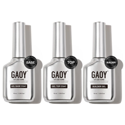 16ml Gel Top Coat, Builder Gel and Base Coat Set, 3 Pcs | Clear Glossy No Wipe Gel Top, Base Coat and Builder for Gel