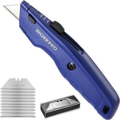 Premium Utility Knife, Retractable All Metal Heavy Duty Box Cutter, Quick Change Blade Razor Knife, with 10 Extra Blades
