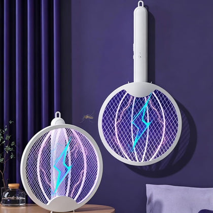 Electric Fly Swatter, Portable and Foldable Mosquito Zapper Racket, Rechargeable Bug Zapper with Battery and USB