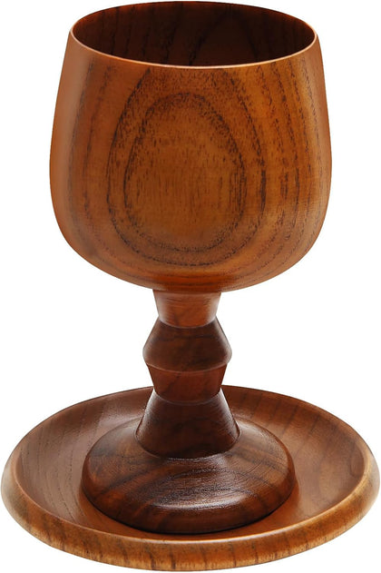 Handmade Wooden Communion Chalice Cup with Tray – Vintage Goblet Wine Cup for Christian Church Ceremony (5.1 Inches)
