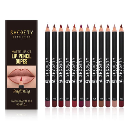 12 Colors Matte Lip Liner Set Long Lasting Waterproof Lip Liner Pencil Matte Velvet Lipstick Set Natural Soft High