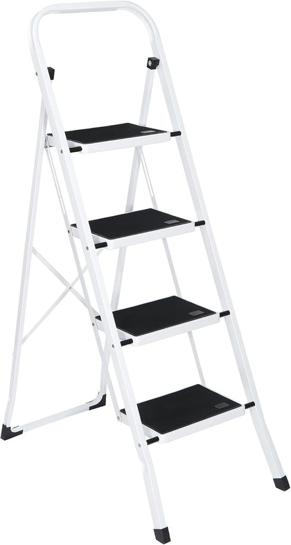 4 Step Ladder, Folding Step Stool with Wide Anti-Slip Pedal, 330lbs Sturdy Steel Ladder for Adults, Portable Steel