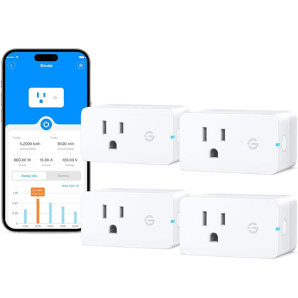 Smart Plug with Energy Monitoring, WiFi Bluetooth Outlet, 4 Pack | 15A Smart Outlets Work with Alexa and Google