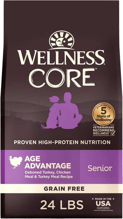 CORE Age Advantage Senior Dry Dog Food, Grain Free Kibble, Natural, High Protein, Turkey and Chicken Recipe, 24 lb Bag