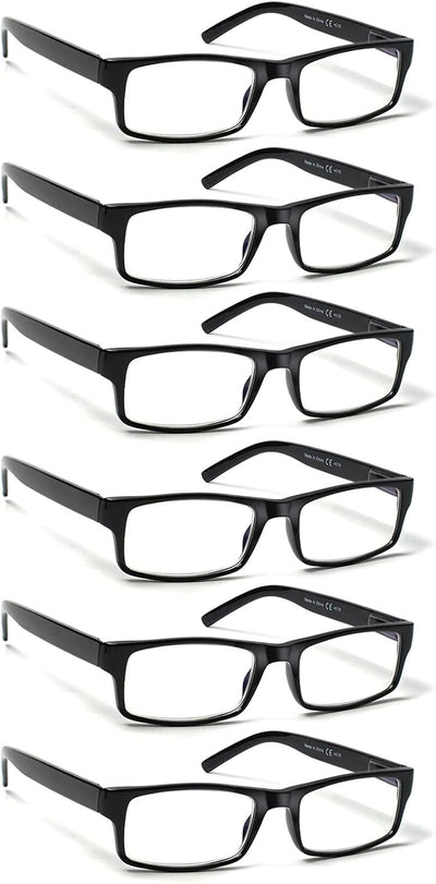 6 Pack Reading Glasses Traditional Frames for Men and Women Readers with Spring Loaded Hinges