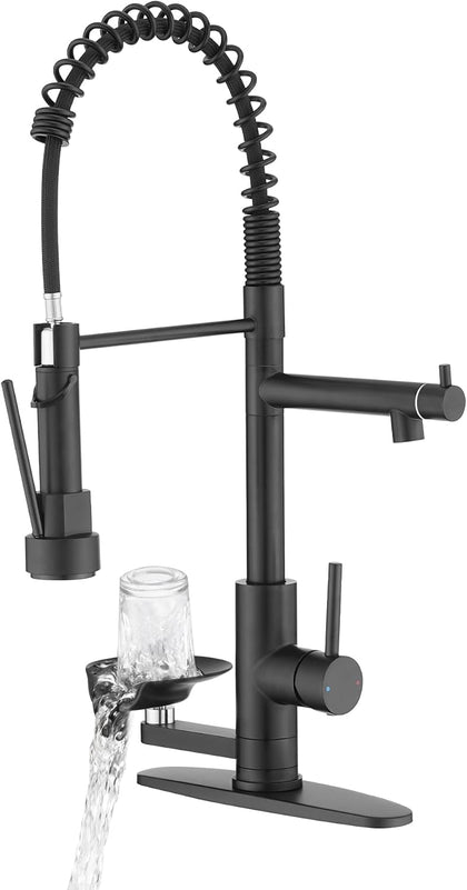 Kitchen Sink Fuacet with Glass Rinser, Single Handle Kitchen Faucet with Pot Filler, Pull Down Sparyer, Deck Plate