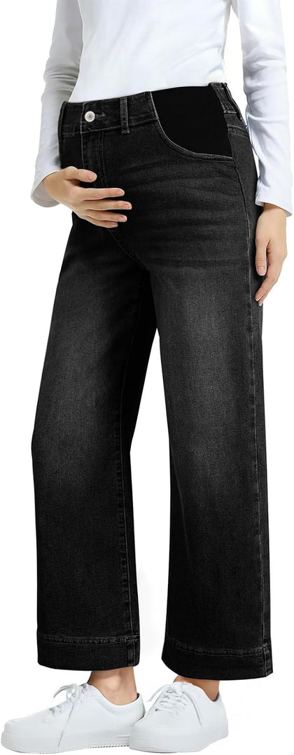 Women's Maternity Jeans High Waisted Wide Leg Pregnancy Pants