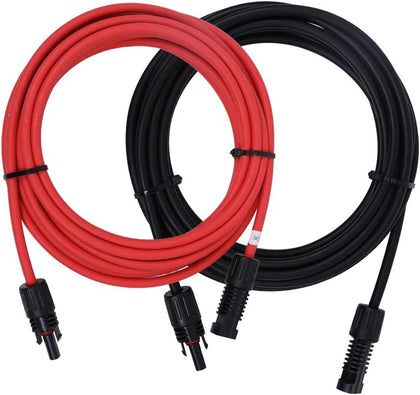 20FT 10AWG Solar Extension Cables, M&F Connector, Black&Red, 1 Pair | MC4 Wire Cord, IP65 Waterproof, UV Protection