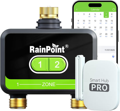 WiFi Water Timer for Garden Hose with Brass Inlet & Outlet, 2-Zone Smart Hose Timer, WiFi Irrigation Controller via