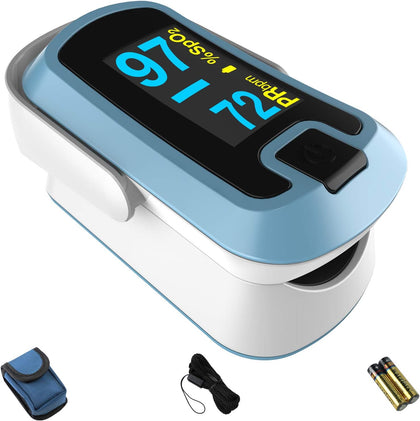 OLED Finger Pulse Oximeter, O2 Meter, Dual Color White/Light Blue