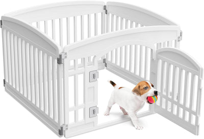 Dog Playpen 4-Panel, 24IN Puppy Playpen, Stable Dog Play Pen Indoors/Outdoor with Secure Locking Door, Plastic Pet