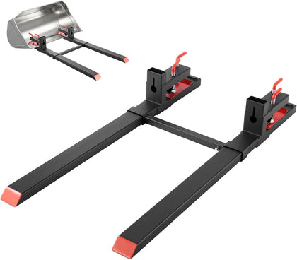 Pallet Forks, 4000 lbs Clamp on Pallet Forks, 60-Inch Total Length Heavy-Duty Tractor Fork with Adjustable Stabilizer